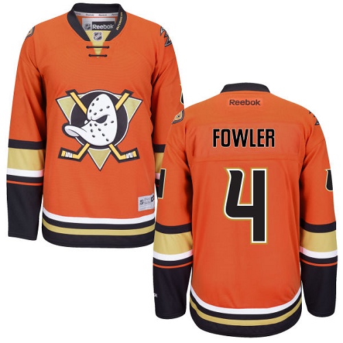 Men's Reebok Anaheim Ducks #4 Cam Fowler Premier Orange Third NHL Jersey