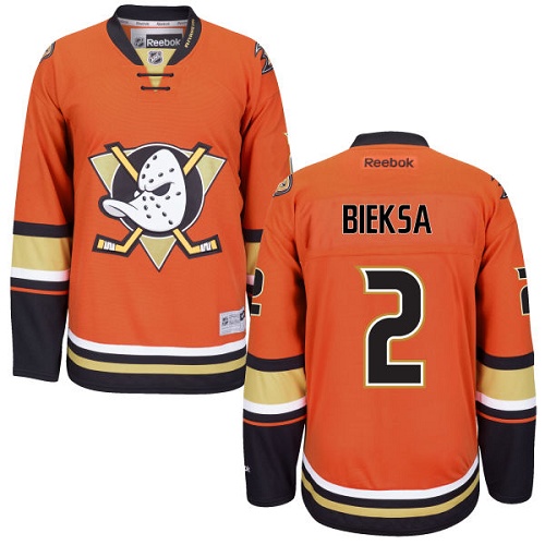 Men's Reebok Anaheim Ducks #3 Kevin Bieksa Premier Orange Third NHL Jersey