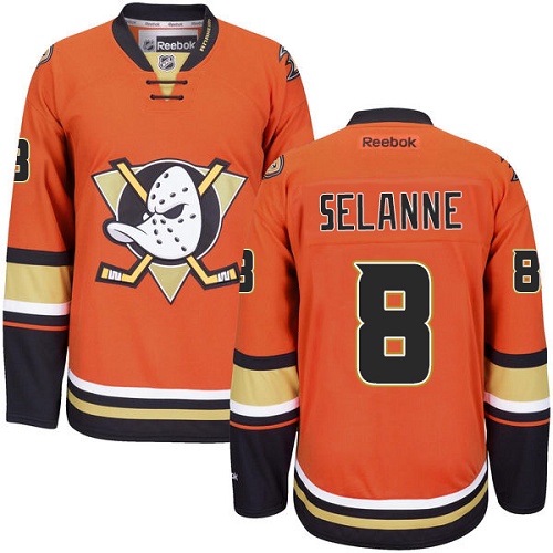 Youth Reebok Anaheim Ducks #8 Teemu Selanne Premier Orange Third NHL Jersey