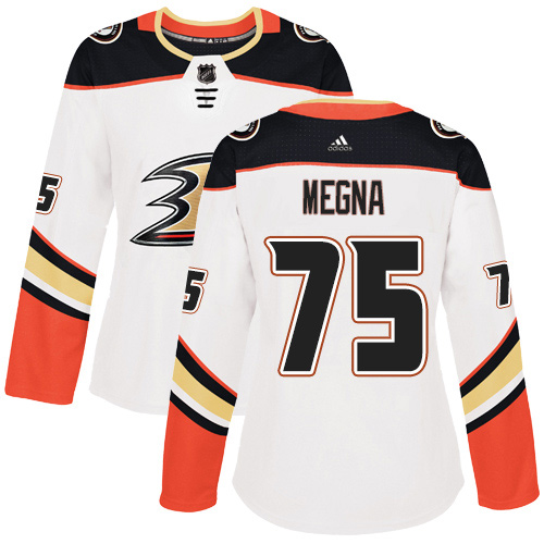 Women's Reebok Anaheim Ducks #75 Jaycob Megna Authentic White Away NHL Jersey