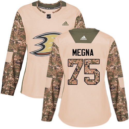 Women's Adidas Anaheim Ducks #75 Jaycob Megna Authentic Camo Veterans Day Practice NHL Jersey