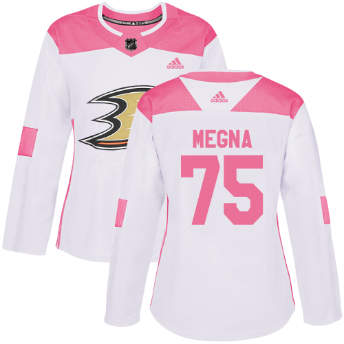 Women's Adidas Anaheim Ducks #75 Jaycob Megna Authentic White/Pink Fashion NHL Jersey