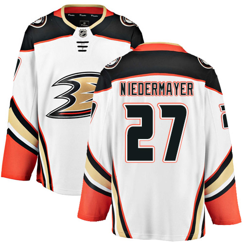 Men's Anaheim Ducks #27 Scott Niedermayer Authentic White Away Fanatics Branded Breakaway NHL Jersey