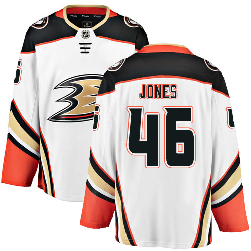 Men's Anaheim Ducks #46 Max Jones Authentic White Away Fanatics Branded Breakaway NHL Jersey