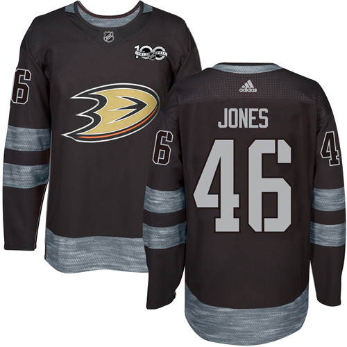 Men's Adidas Anaheim Ducks #46 Max Jones Premier Black 1917-2017 100th Anniversary NHL Jersey