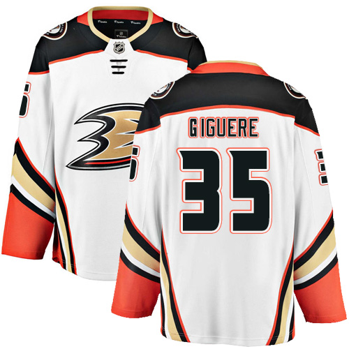 Men's Anaheim Ducks #35 Jean-Sebastien Giguere Authentic White Away Fanatics Branded Breakaway NHL Jersey