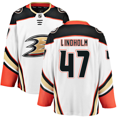 Men's Anaheim Ducks #47 Hampus Lindholm Authentic White Away Fanatics Branded Breakaway NHL Jersey