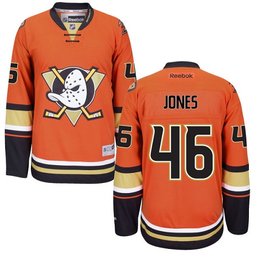 Men's Reebok Anaheim Ducks #46 Max Jones Authentic Orange Third NHL Jersey