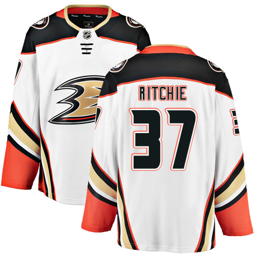 Men's Anaheim Ducks #37 Nick Ritchie Authentic White Away Fanatics Branded Breakaway NHL Jersey