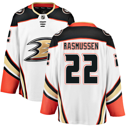 Men's Anaheim Ducks #22 Dennis Rasmussen Authentic White Away Fanatics Branded Breakaway NHL Jersey