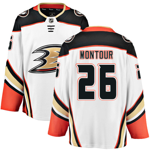 Men's Anaheim Ducks #26 Brandon Montour Authentic White Away Fanatics Branded Breakaway NHL Jersey