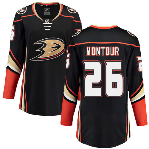 Women's Anaheim Ducks #26 Brandon Montour Authentic Black Home Fanatics Branded Breakaway NHL Jersey