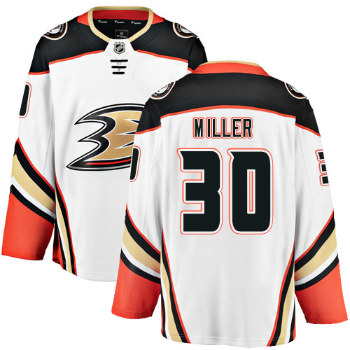 Men's Anaheim Ducks #30 Ryan Miller Authentic White Away Fanatics Branded Breakaway NHL Jersey