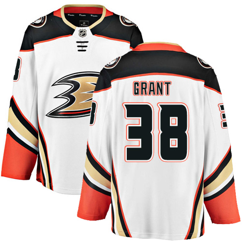 Men's Anaheim Ducks #38 Derek Grant Authentic White Away Fanatics Branded Breakaway NHL Jersey