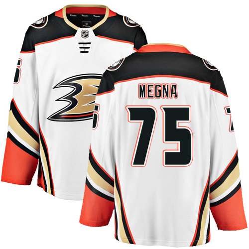 Men's Anaheim Ducks #75 Jaycob Megna Authentic White Away Fanatics Branded Breakaway NHL Jersey
