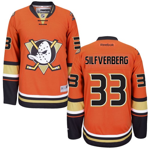 Men's Reebok Anaheim Ducks #33 Jakob Silfverberg Premier Orange Third NHL Jersey