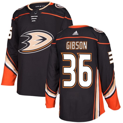 Men's Adidas Anaheim Ducks #36 John Gibson Authentic Black Home NHL Jersey