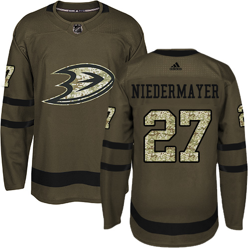 Men's Adidas Anaheim Ducks #27 Scott Niedermayer Premier Green Salute to Service NHL Jersey