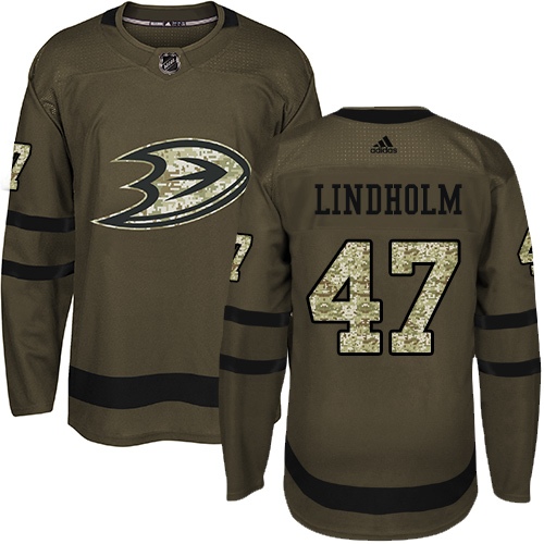 Men's Adidas Anaheim Ducks #47 Hampus Lindholm Authentic Green Salute to Service NHL Jersey