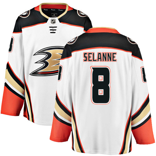 Men's Anaheim Ducks #8 Teemu Selanne Authentic White Away Fanatics Branded Breakaway NHL Jersey