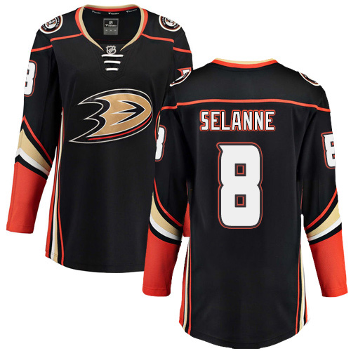 Women's Anaheim Ducks #8 Teemu Selanne Authentic Black Home Fanatics Branded Breakaway NHL Jersey