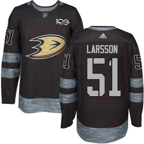 Men's Adidas Anaheim Ducks #14 Jacob Larsson Authentic Black 1917-2017 100th Anniversary NHL Jersey