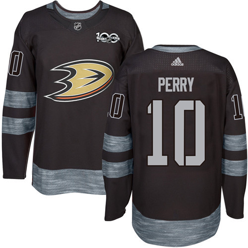 Men's Adidas Anaheim Ducks #10 Corey Perry Authentic Black 1917-2017 100th Anniversary NHL Jersey