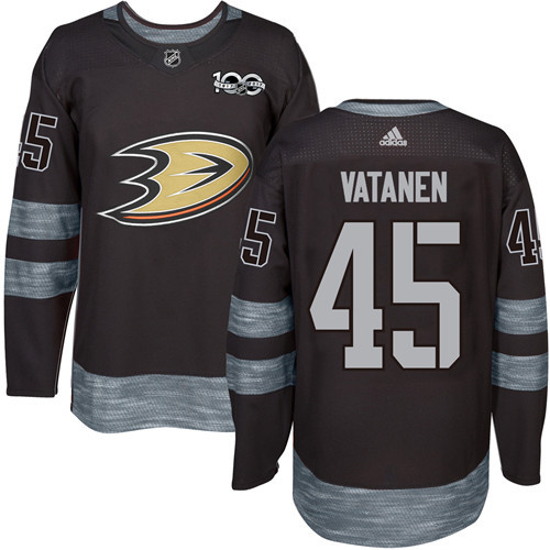 Men's Adidas Anaheim Ducks #45 Sami Vatanen Authentic Black 1917-2017 100th Anniversary NHL Jersey