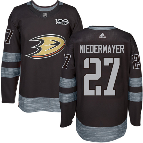 Men's Adidas Anaheim Ducks #27 Scott Niedermayer Premier Black 1917-2017 100th Anniversary NHL Jersey
