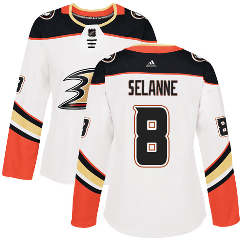 Women's Reebok Anaheim Ducks #8 Teemu Selanne Authentic White Away NHL Jersey