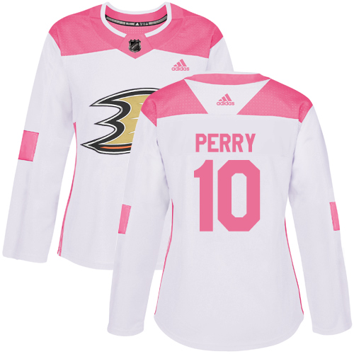Women's Adidas Anaheim Ducks #10 Corey Perry Authentic White/Pink Fashion NHL Jersey