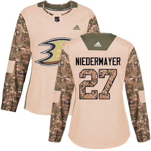 Women's Adidas Anaheim Ducks #27 Scott Niedermayer Authentic Camo Veterans Day Practice NHL Jersey