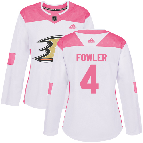 Women's Adidas Anaheim Ducks #4 Cam Fowler Authentic White/Pink Fashion NHL Jersey