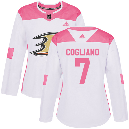 Women's Adidas Anaheim Ducks #7 Andrew Cogliano Authentic White/Pink Fashion NHL Jersey