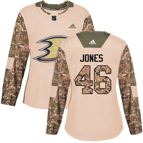 Women's Adidas Anaheim Ducks #46 Max Jones Authentic Camo Veterans Day Practice NHL Jersey