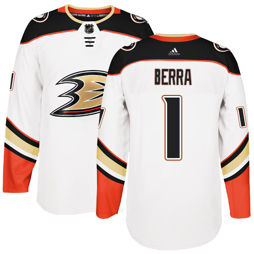 Men's Reebok Anaheim Ducks #1 Reto Berra Authentic White Away NHL Jersey