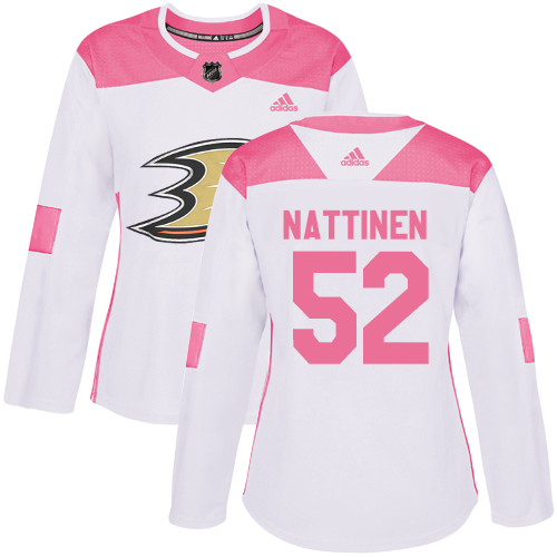 Women's Adidas Anaheim Ducks #52 Julius Nattinen Authentic White/Pink Fashion NHL Jersey