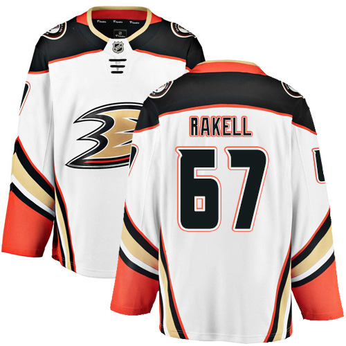 Men's Anaheim Ducks #67 Rickard Rakell Authentic White Away Fanatics Branded Breakaway NHL Jersey