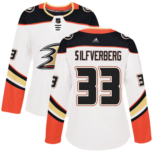 Women's Reebok Anaheim Ducks #33 Jakob Silfverberg Authentic White Away NHL Jersey