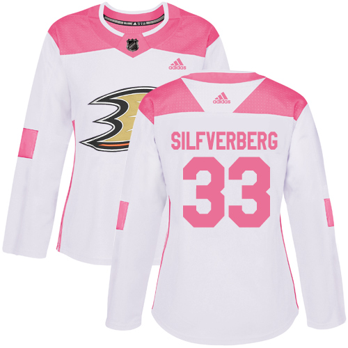 Women's Adidas Anaheim Ducks #33 Jakob Silfverberg Authentic White/Pink Fashion NHL Jersey