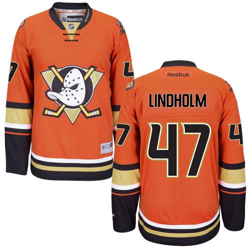 Women's Reebok Anaheim Ducks #47 Hampus Lindholm Premier Orange Third NHL Jersey