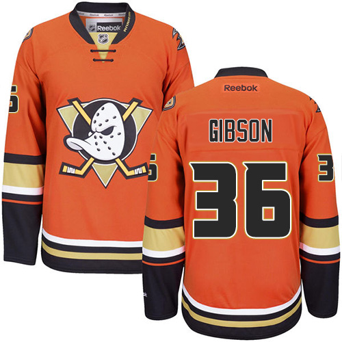 Youth Reebok Anaheim Ducks #36 John Gibson Premier Orange Third NHL Jersey