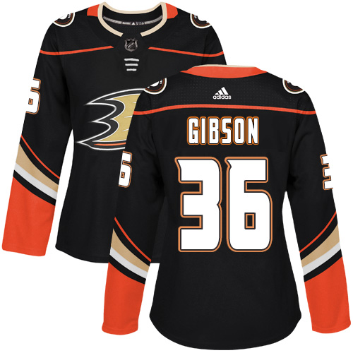 Women's Adidas Anaheim Ducks #36 John Gibson Authentic Black Home NHL Jersey