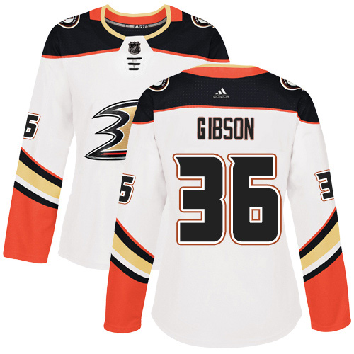 Women's Reebok Anaheim Ducks #36 John Gibson Authentic White Away NHL Jersey