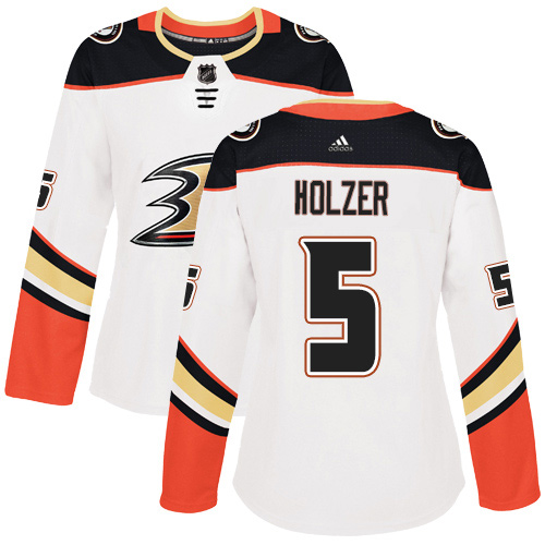Women's Reebok Anaheim Ducks #5 Korbinian Holzer Authentic White Away NHL Jersey