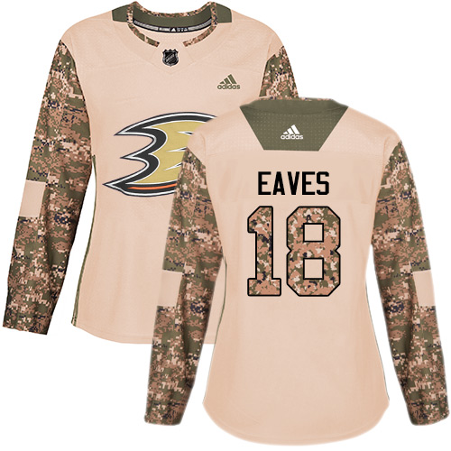 Women's Adidas Anaheim Ducks #18 Patrick Eaves Authentic Camo Veterans Day Practice NHL Jersey