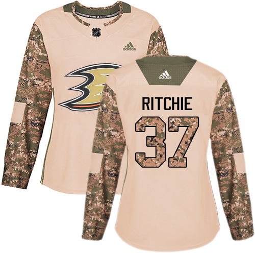 Women's Adidas Anaheim Ducks #37 Nick Ritchie Authentic Camo Veterans Day Practice NHL Jersey