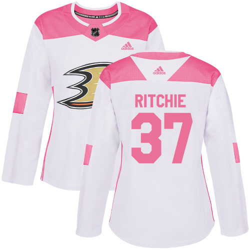 Women's Adidas Anaheim Ducks #37 Nick Ritchie Authentic White/Pink Fashion NHL Jersey