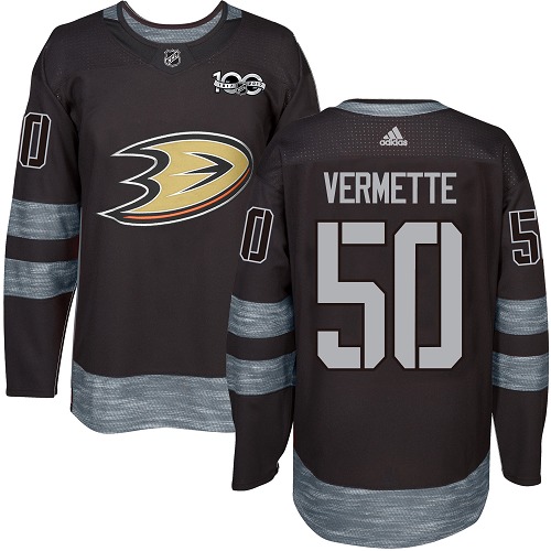 Men's Adidas Anaheim Ducks #50 Antoine Vermette Authentic Black 1917-2017 100th Anniversary NHL Jersey