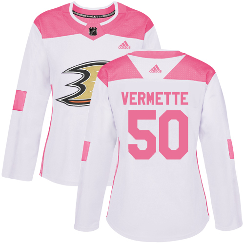 Women's Adidas Anaheim Ducks #50 Antoine Vermette Authentic White/Pink Fashion NHL Jersey